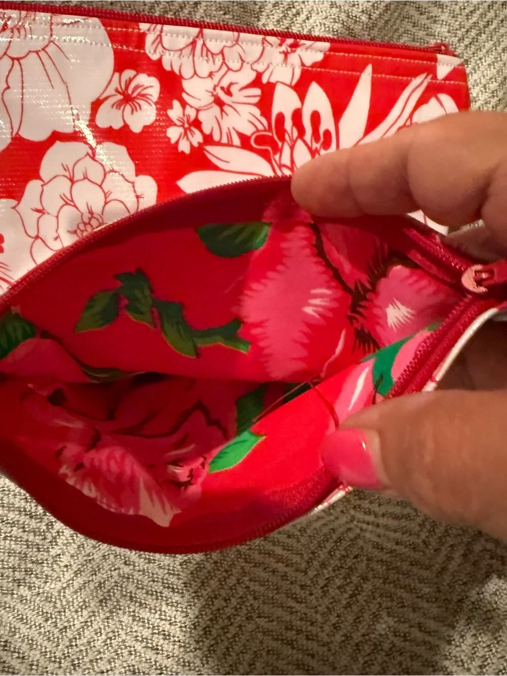 Red and White Floral Pouch Set - Women Accessories